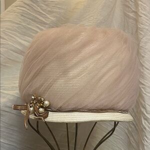 Vintage Tulle Women's Hat with velvet ribbon and jewelry accent